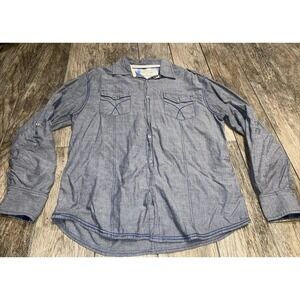 Point Zero Mens Sz‎ Large Long Sleeve Button Front Gray Shirt
